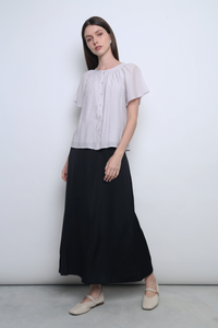 Breezette Smocked Neckline Blouse Smoke Periwinkle