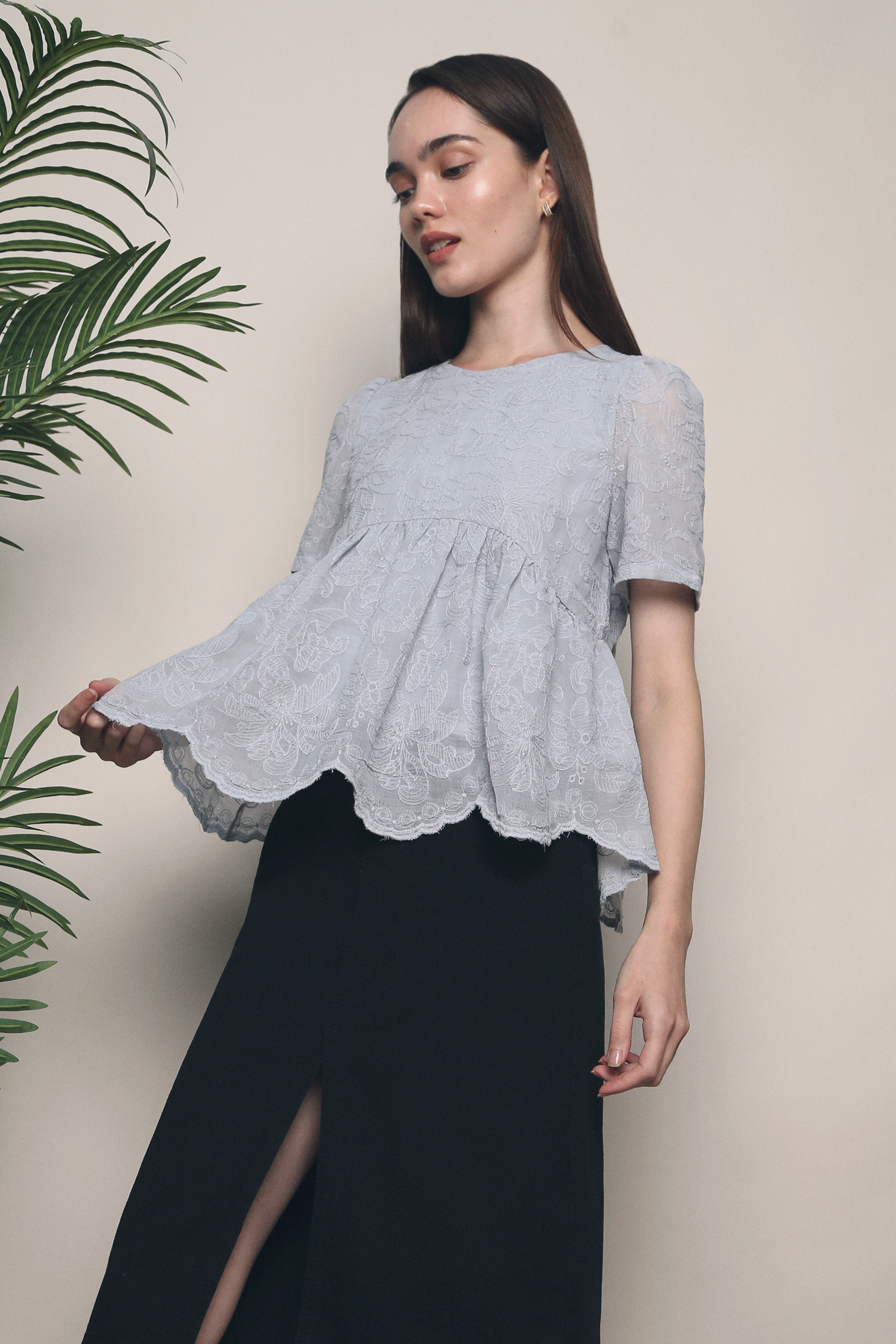 Leyna Embroidered Blouse Sky