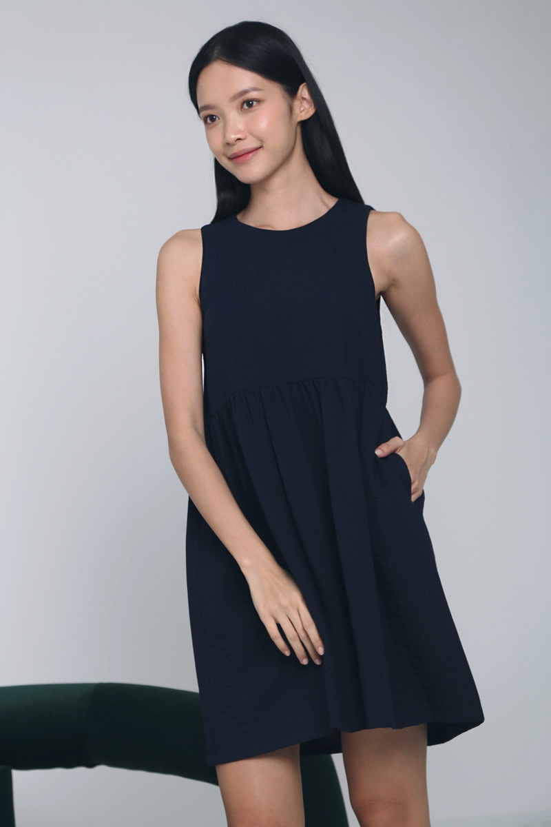 Liane Sleeveless Babydoll Dress Navy (Restock)