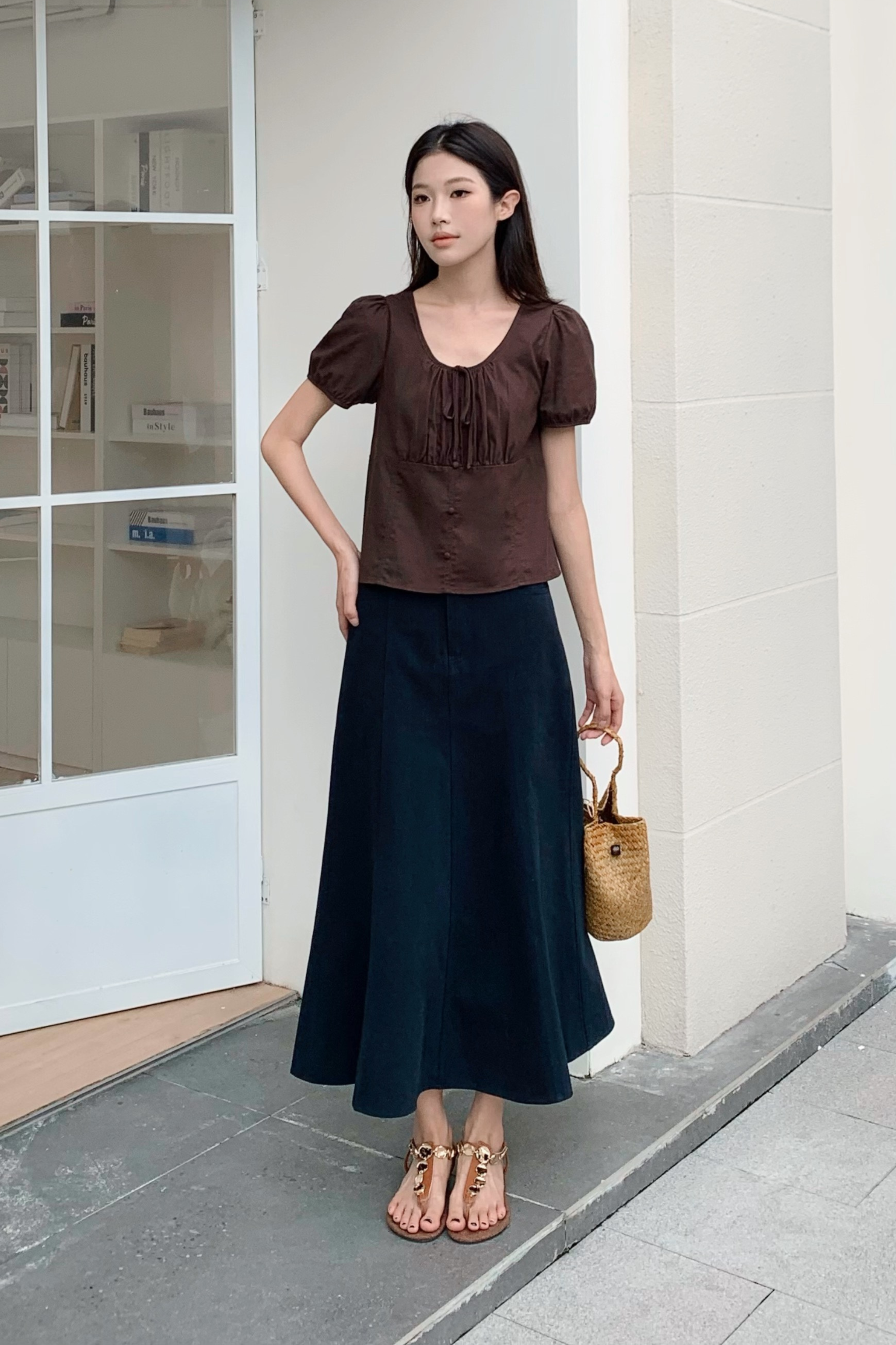 Loen Ruche Blouse Chestnut Brown