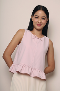 Lotus Bow Peplum Top Blush