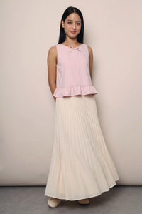 Lotus Bow Peplum Top Blush