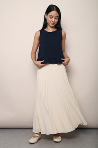 Lotus Bow Peplum Top Navy