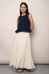 Lotus Bow Peplum Top Navy