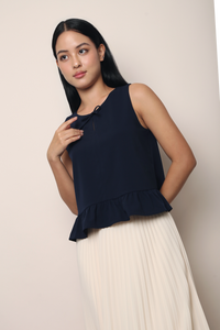 Lotus Bow Peplum Top Navy