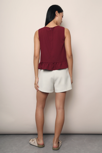 Lotus Bow Peplum Top Wine