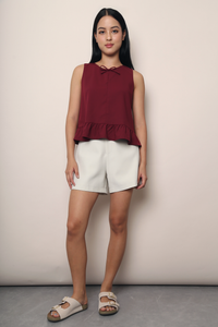 Lotus Bow Peplum Top Wine