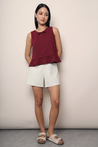 Lotus Bow Peplum Top Wine