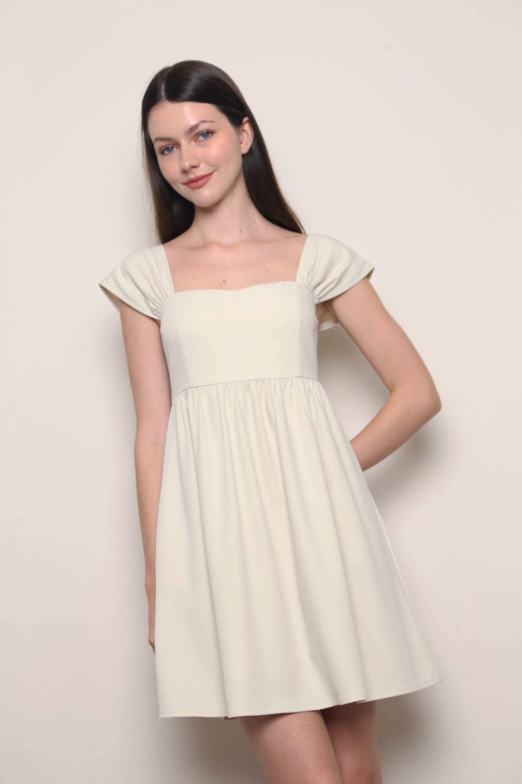 Love Letter Fan Sleeves Dress Cream