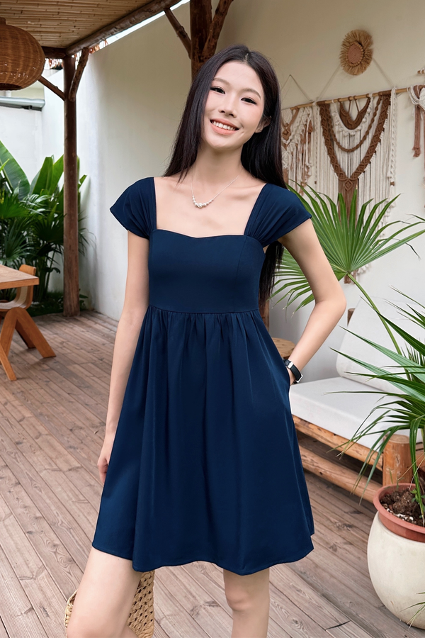 Love Letter Fan Sleeves Dress Navy (Backorder)