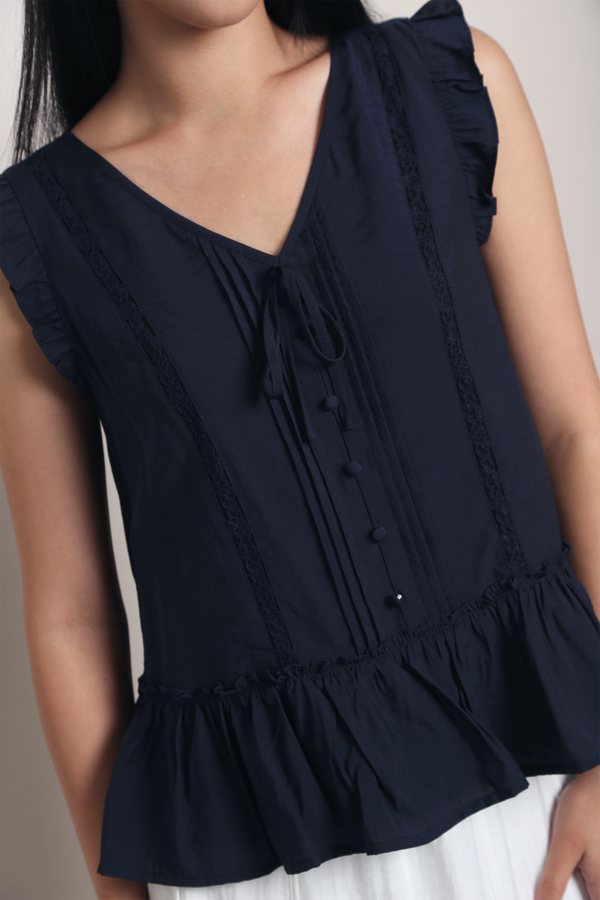 Lover’s Lane Ruffle Top Navy