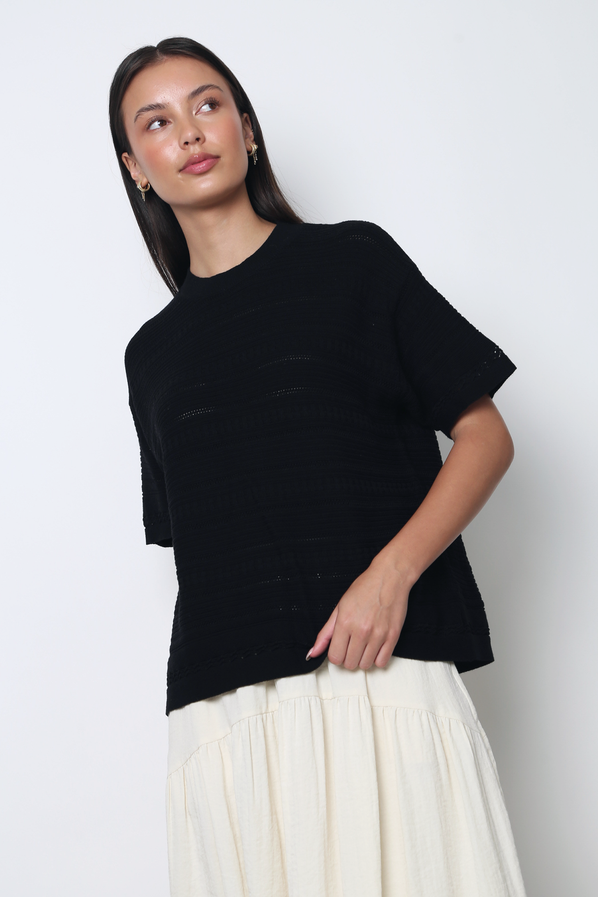 Lucienne Fancy Stripe Knit Blouse Black