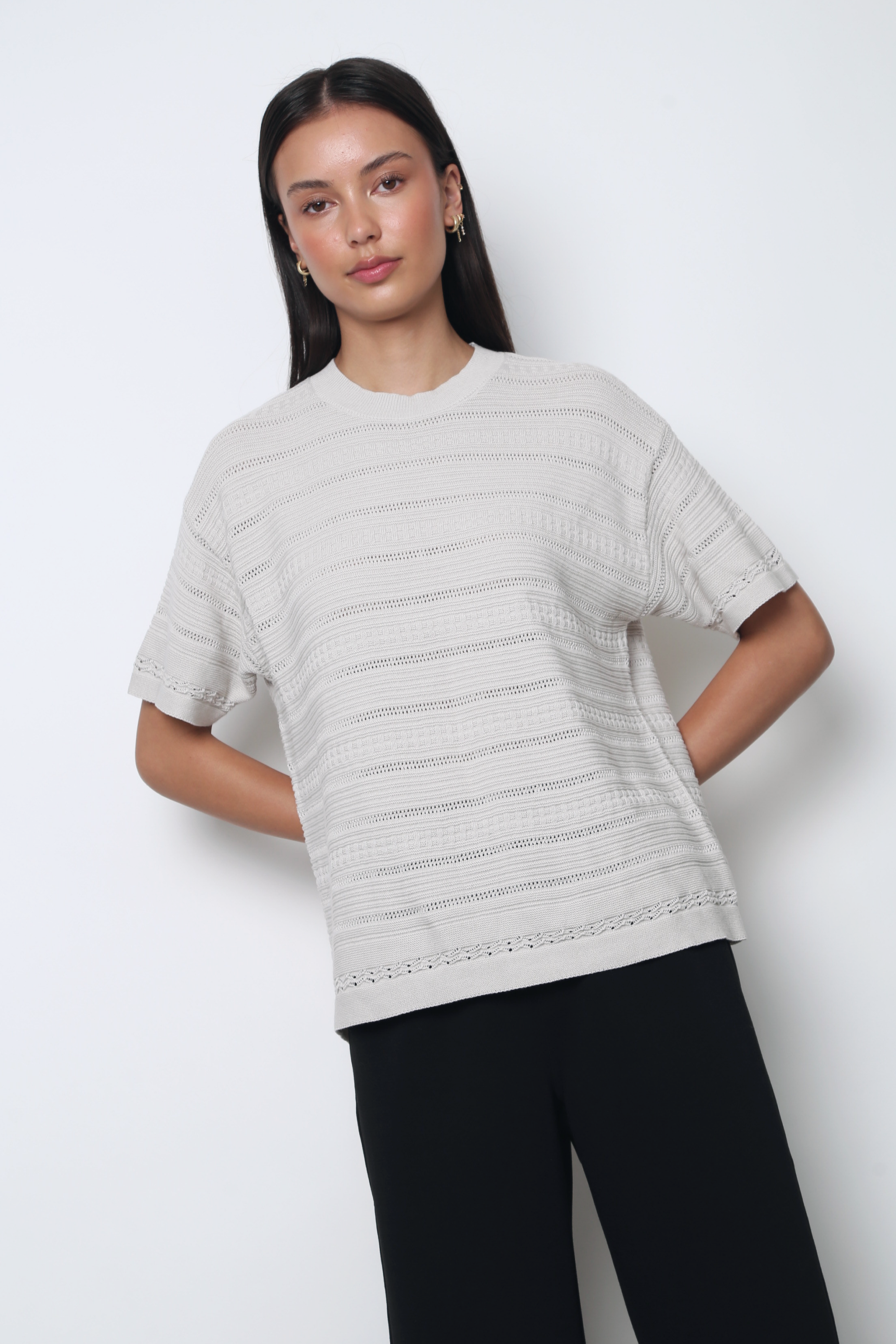 Lucienne Fancy Stripe Knit Blouse Taupe
