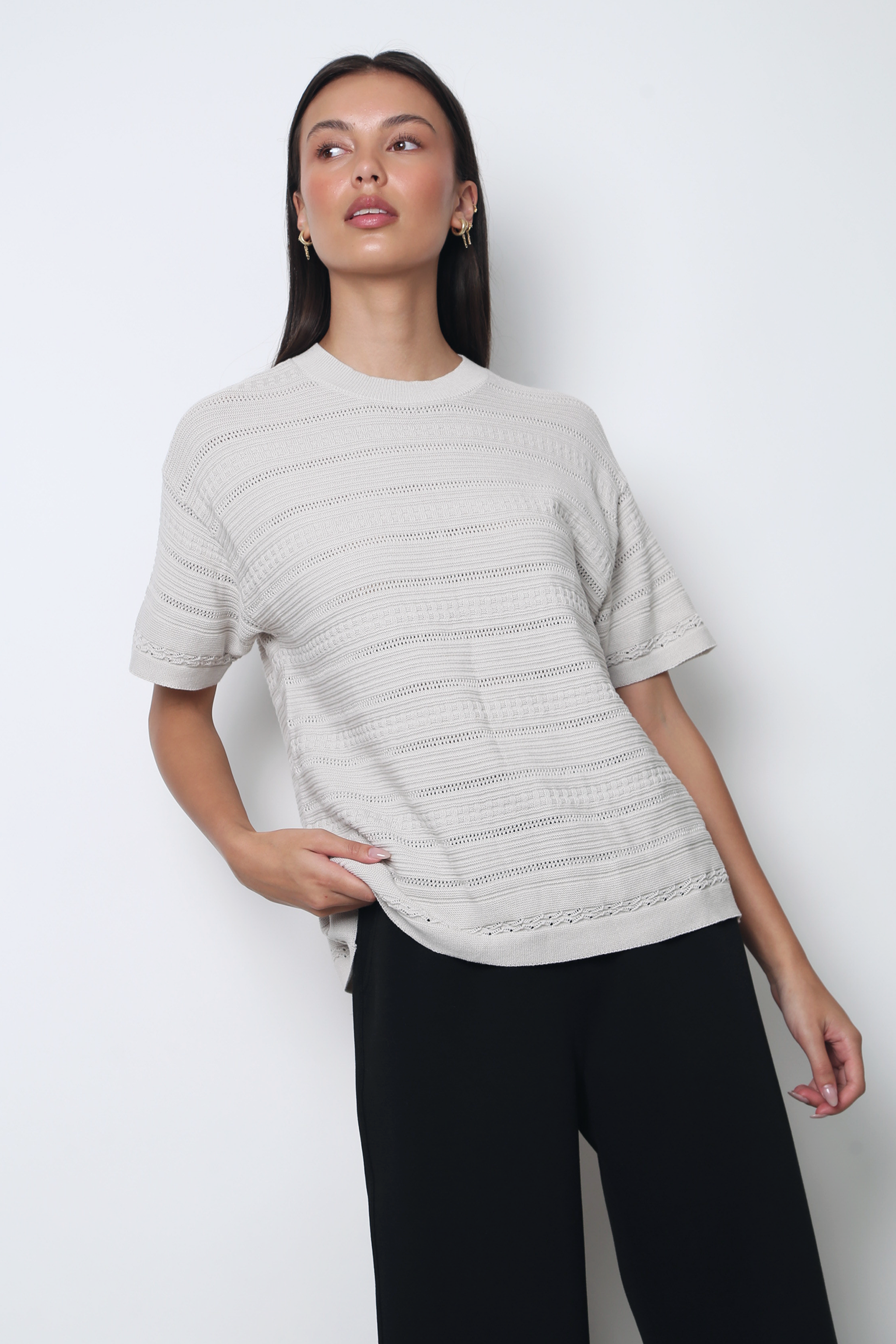 Lucienne Fancy Stripe Knit Blouse Taupe