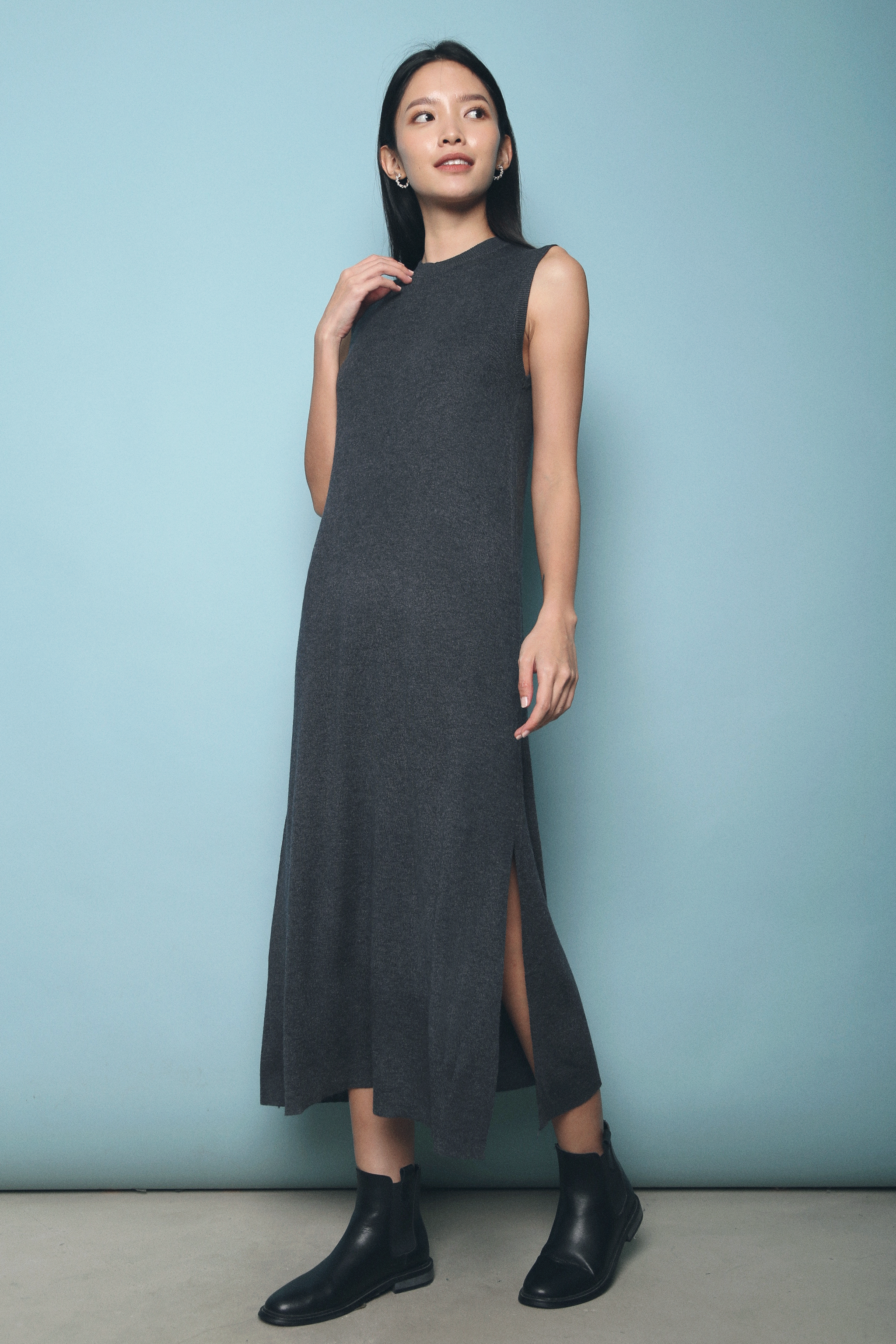 Lucinth Knit Maxi Dress Dark Grey
