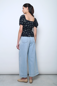 Mayfair Floral Puffed Sleeves Top Black