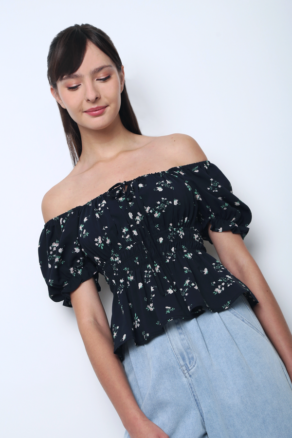 Mayfair Floral Puffed Sleeves Top Black