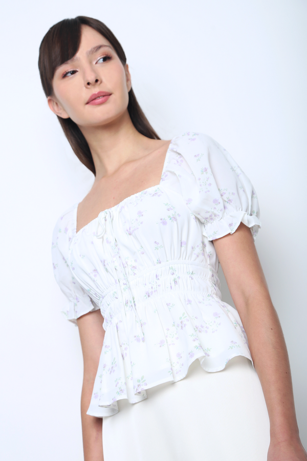 Mayfair Floral Puffed Sleeves Top Off White