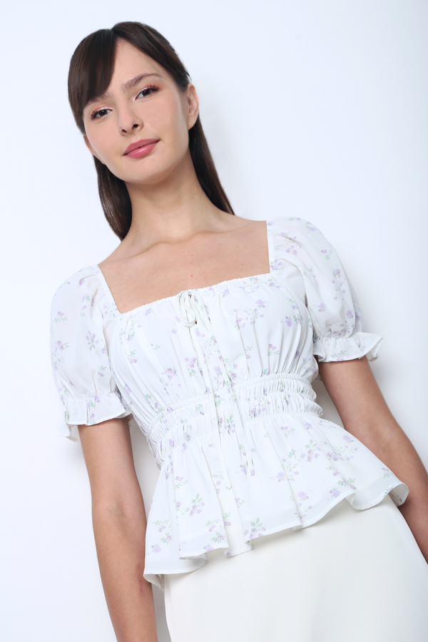 Mayfair Floral Puffed Sleeves Top Off White