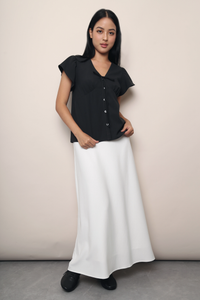 Madeleine Flutter Shift Blouse Black