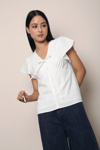 Madeleine Flutter Shift Blouse White