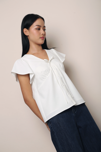 Madeleine Flutter Shift Blouse White