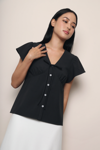 Madeleine Flutter Shift Blouse Black