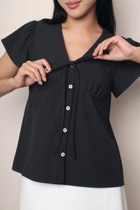 Madeleine Flutter Shift Blouse Black
