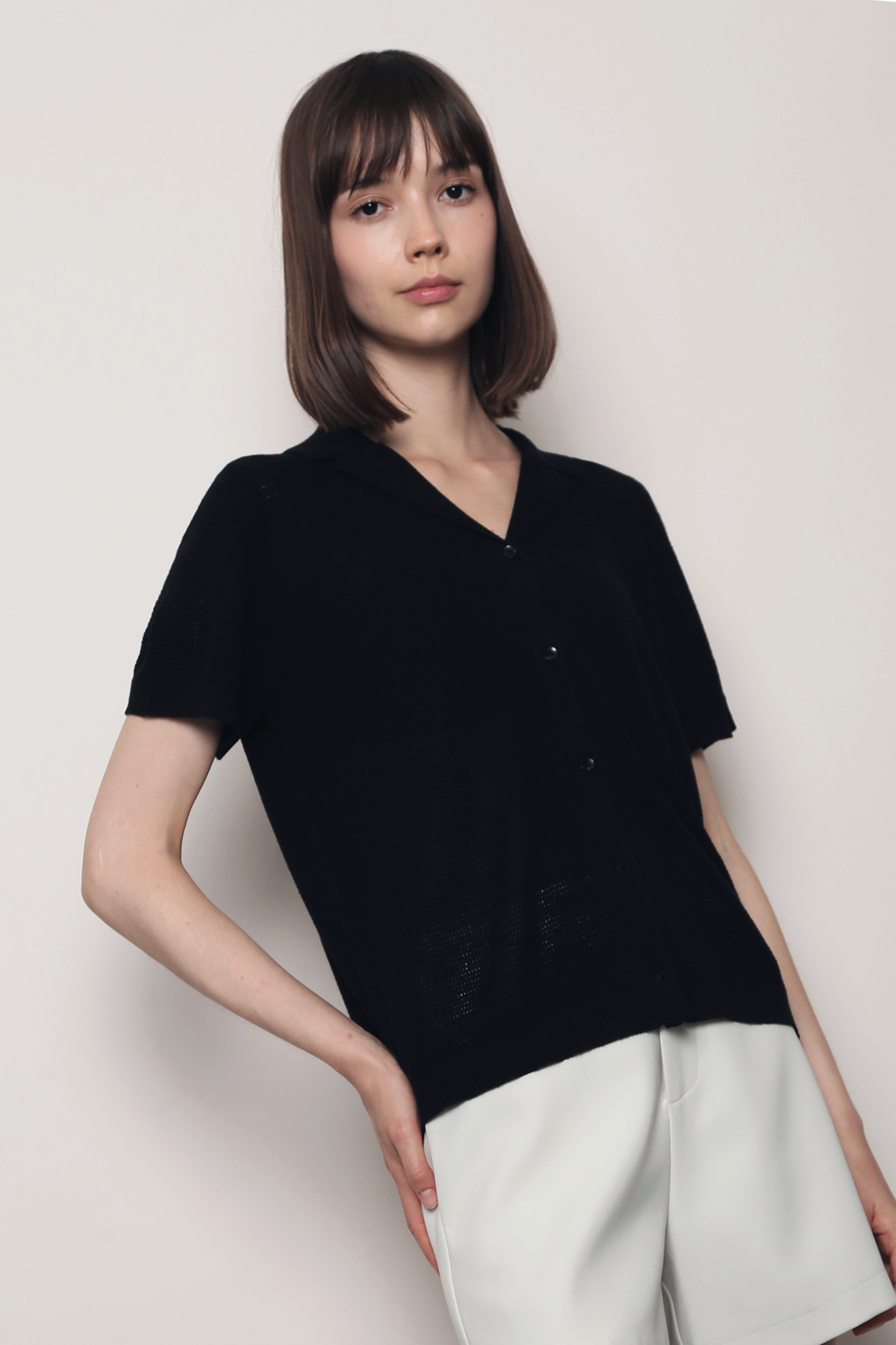 Maison Net Knit Blouse Black