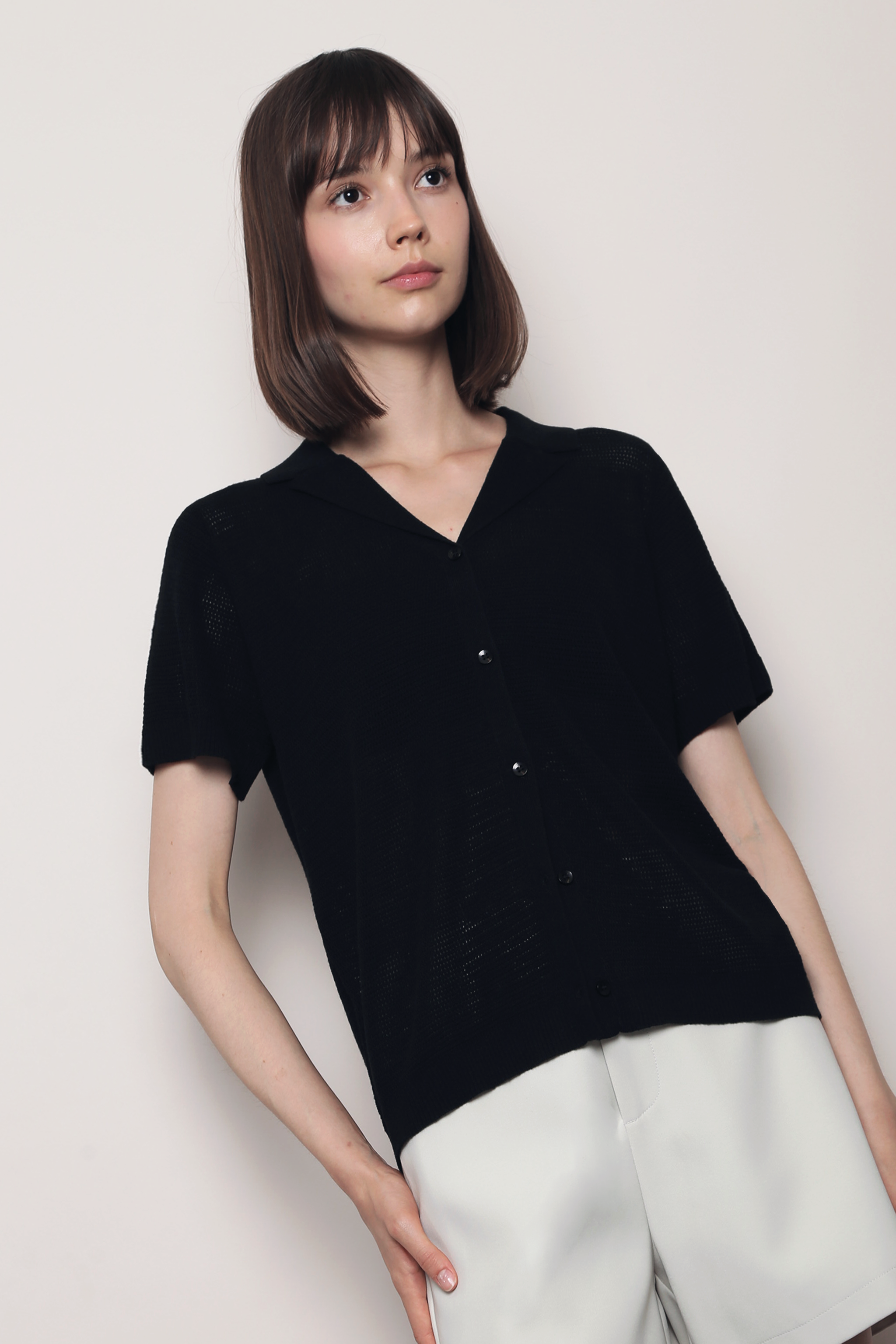 Maison Net Knit Blouse Black