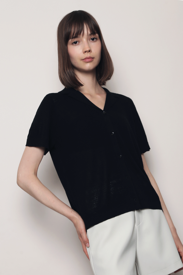 Maison Net Knit Blouse Black