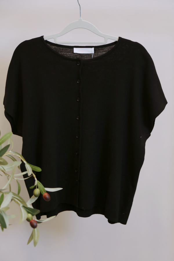 Manhattan Button Down Knit Blouse Black
