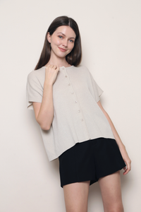 Manhattan Button Down Knit Blouse Beige