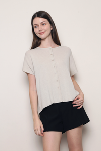 Manhattan Button Down Knit Blouse Beige
