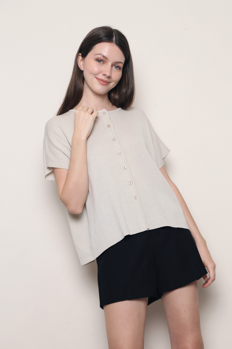 Manhattan Button Down Knit Blouse Beige