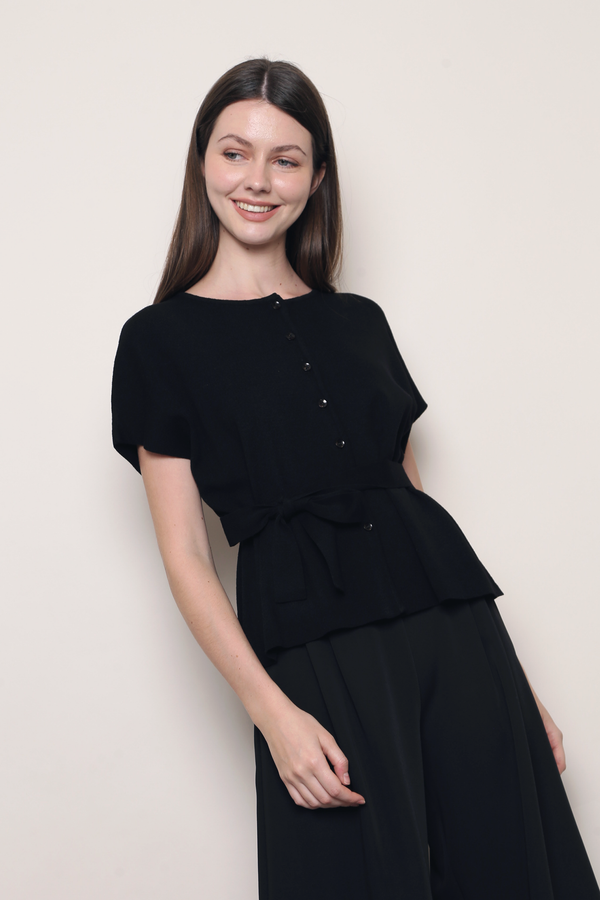 Manhattan Button Down Knit Blouse Black (Backorder)