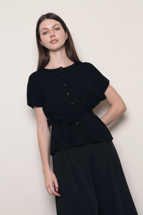 Manhattan Button Down Knit Blouse Black (Backorder)