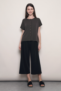 Manhattan Button Down Knit Blouse Brown