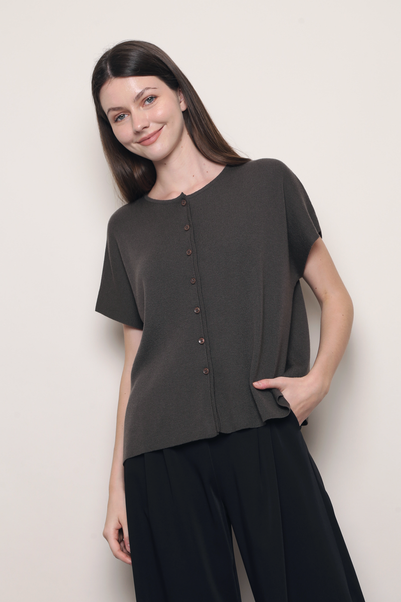 Manhattan Button Down Knit Blouse Brown