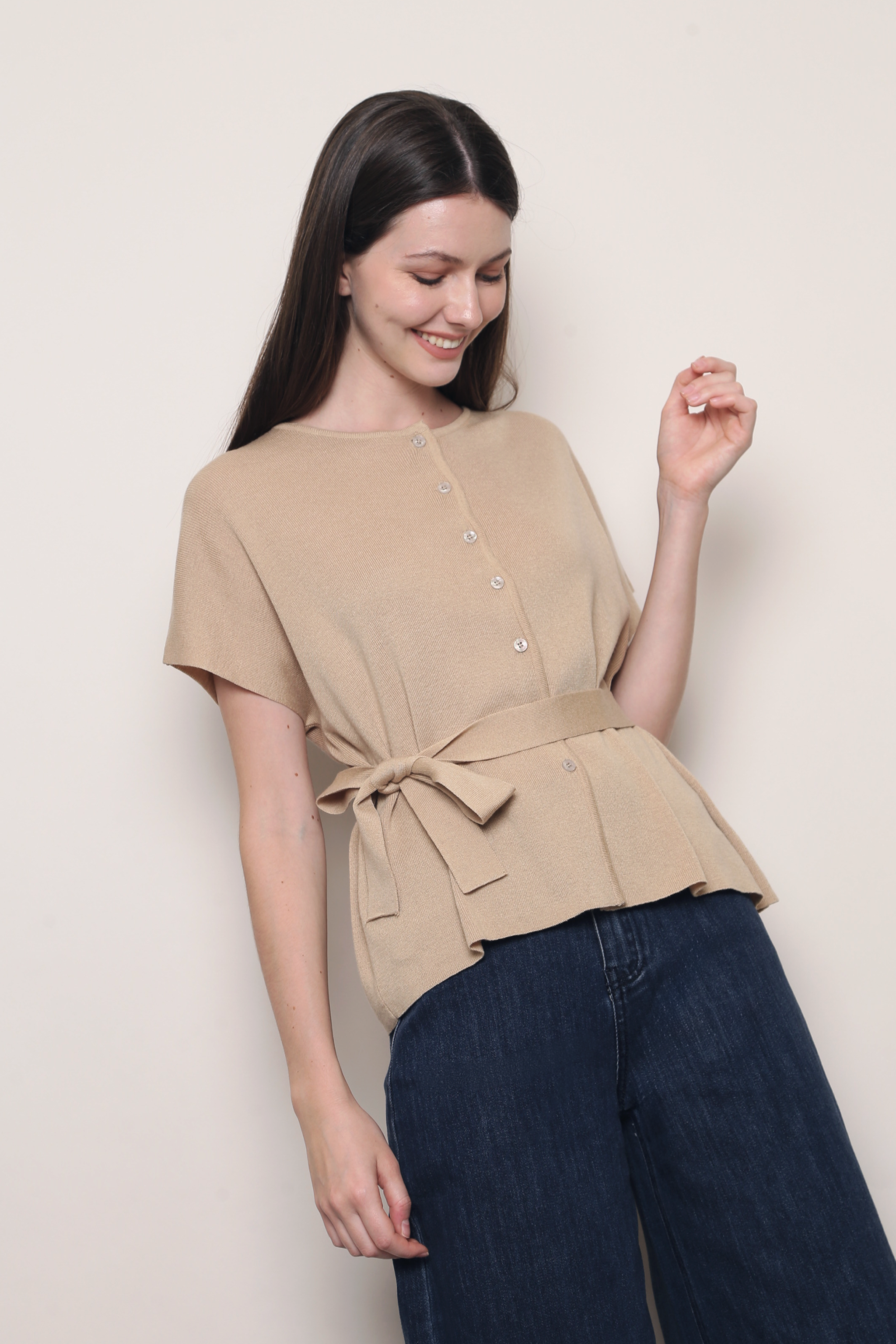 Manhattan Button Down Knit Blouse Soft Caramel (Backorder)