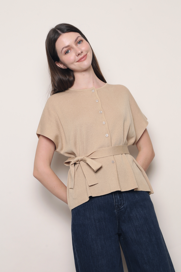 Manhattan Button Down Knit Blouse Soft Caramel (Backorder)
