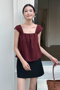 Marina Fan Sleeves Top Burgundy