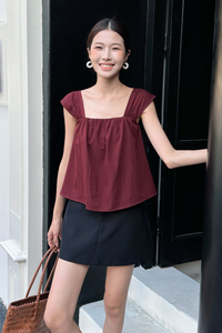 Marina Fan Sleeves Top Burgundy
