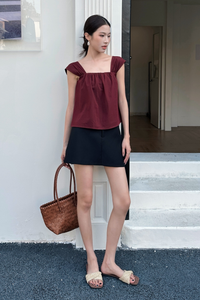 Marina Fan Sleeves Top Burgundy