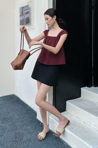 Marina Fan Sleeves Top Burgundy