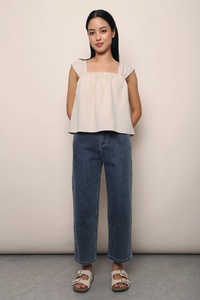 Marina Fan Sleeves Top Cream