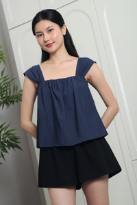 Marina Fan Sleeves Top Denim Blue
