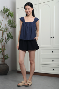 Marina Fan Sleeves Top Denim Blue