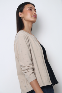 Marjorie Eyelet Cardigan Beige