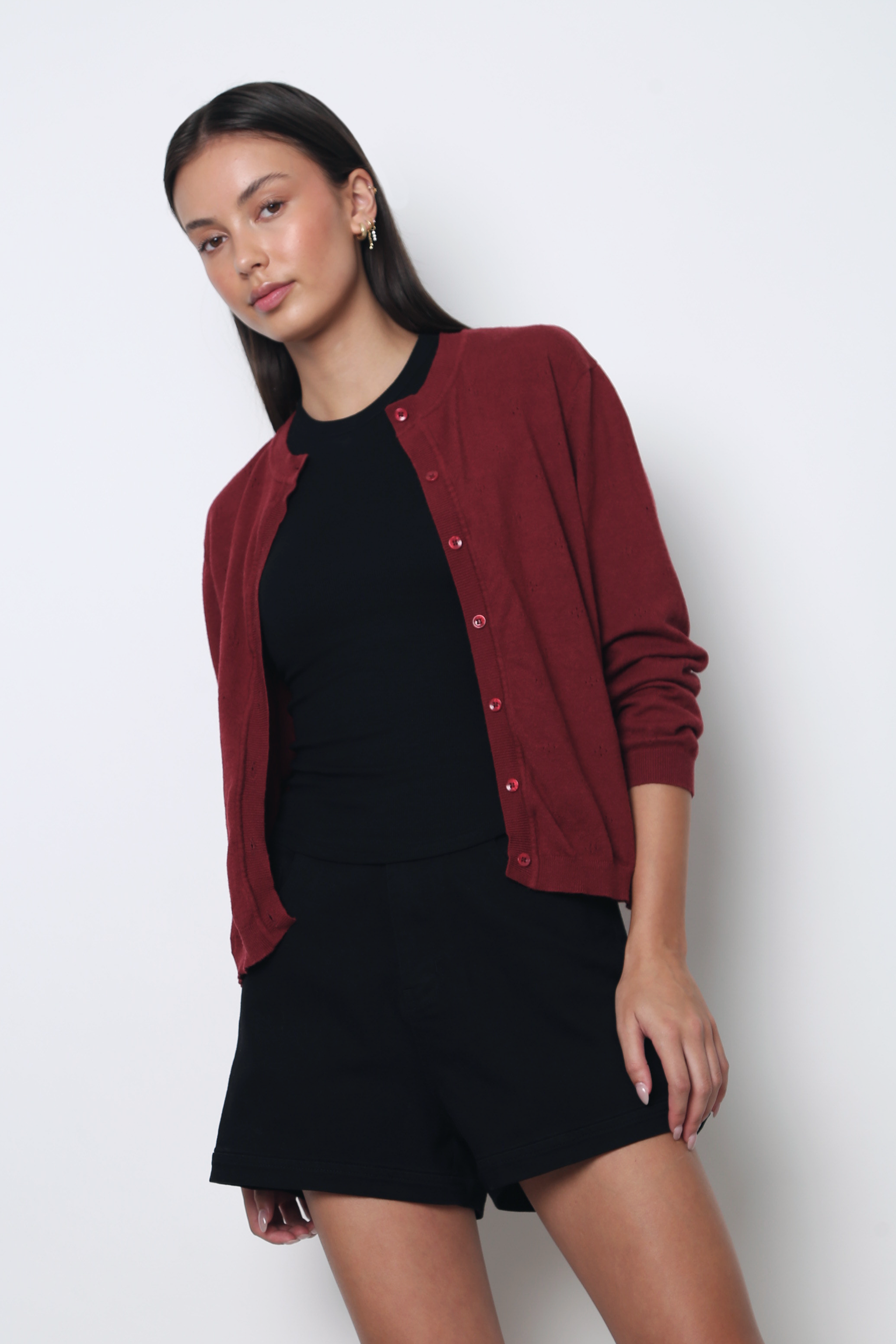 Marjorie Eyelet Cardigan Cherry
